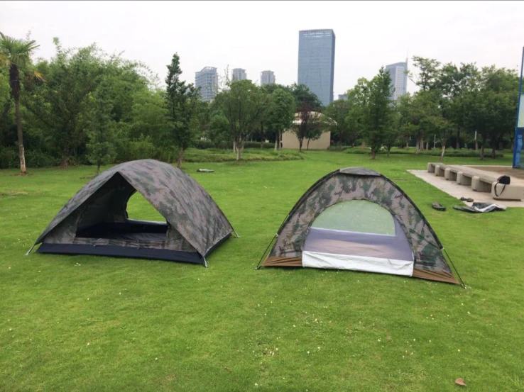 Cheap Goat Tents Camouflage 2 Person Double Tent Double Door Double Tent Single Soldier Outdoor Rain Camping Four Seasons Tent   